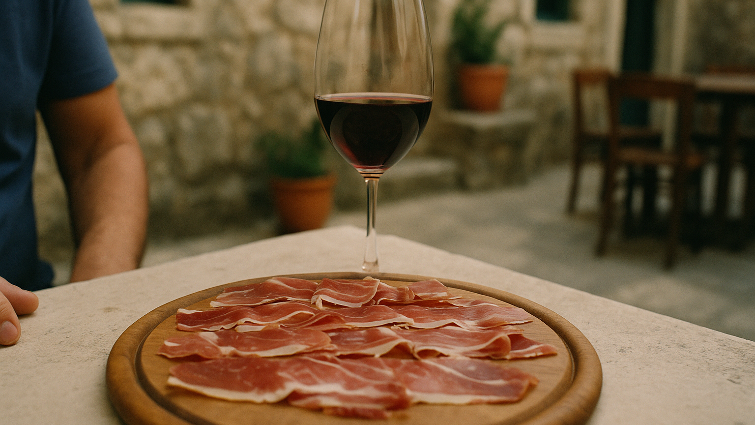 prsut i vino dalmacija degustacija na drvenoj dasci