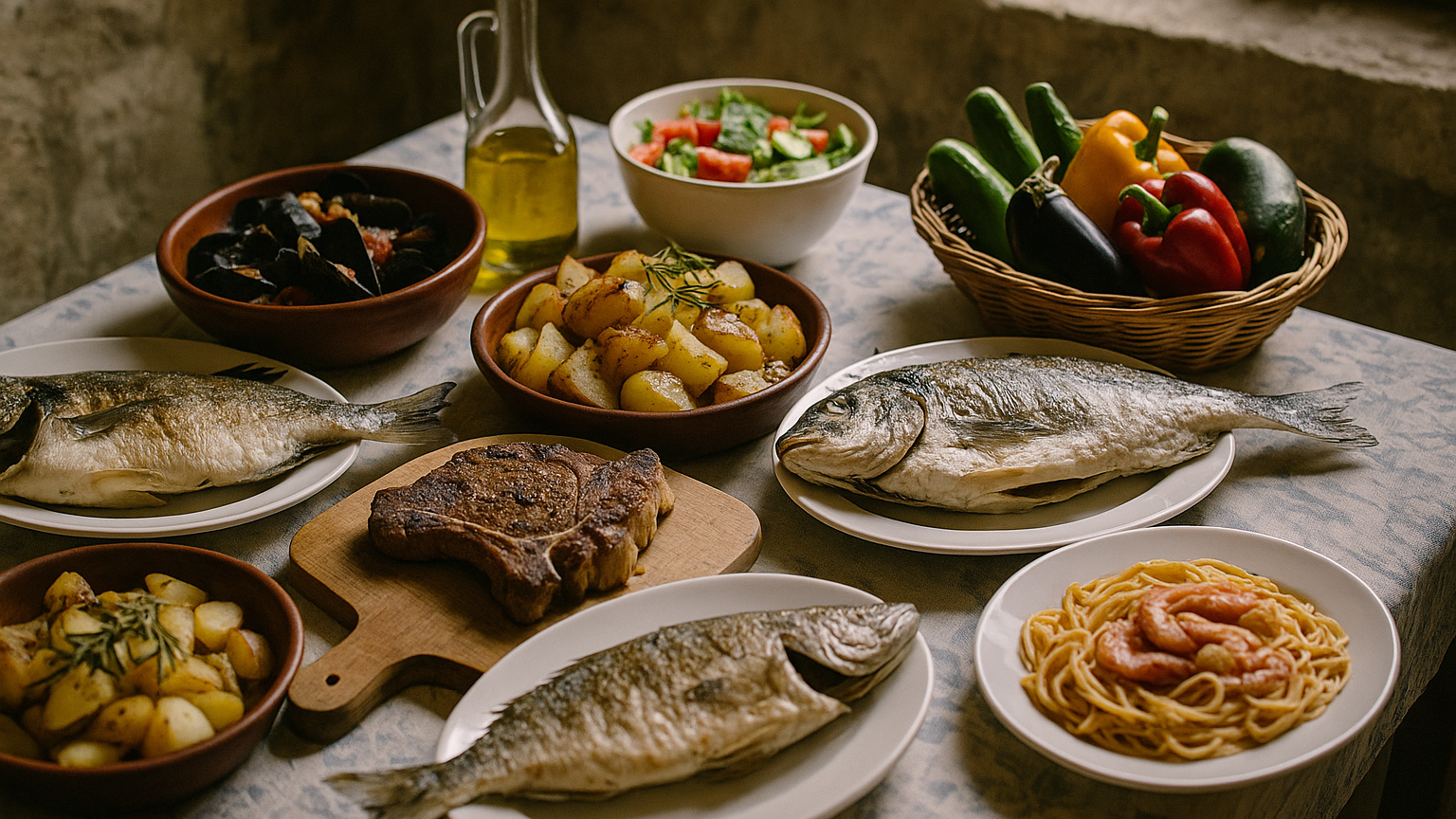 tradicionalna dalmatinska jela recepti — dalmatinska trpeza s pekim mesom i morskim plodovima